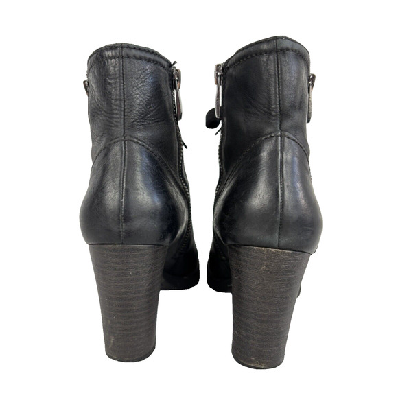 BIALA Black Leather Booties Women Size 6/36M Block Heel Zip-up, Lace-up - Picture 7 of 13